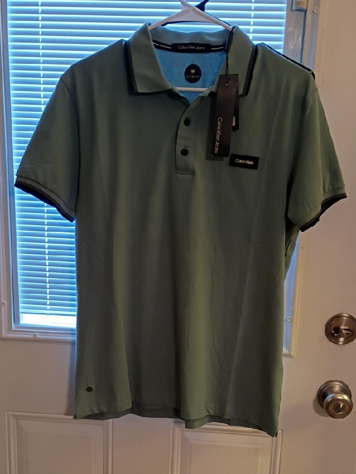 Calvin Klein Jeans Mens Light Green Polo With Contrast Trim